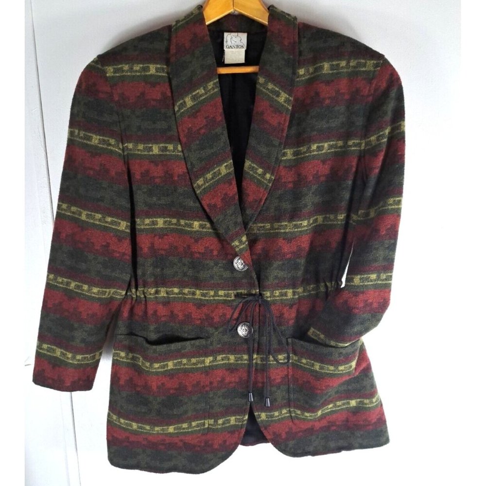 Women's VTG Southwest Blazer Gantos Drawstring Waist Metal Buttons 80s Size M